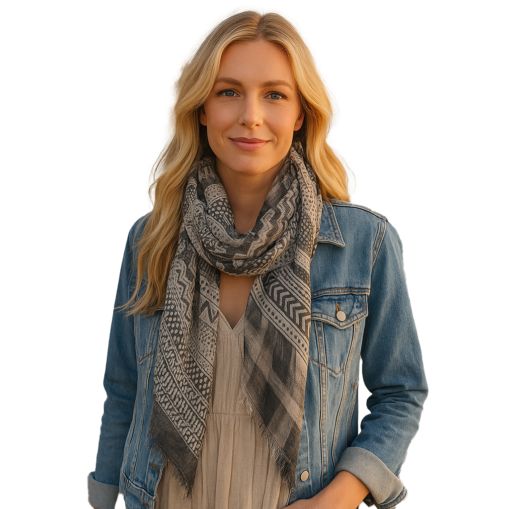 Black & Taupe Geometric Scarf — Blue Pacific