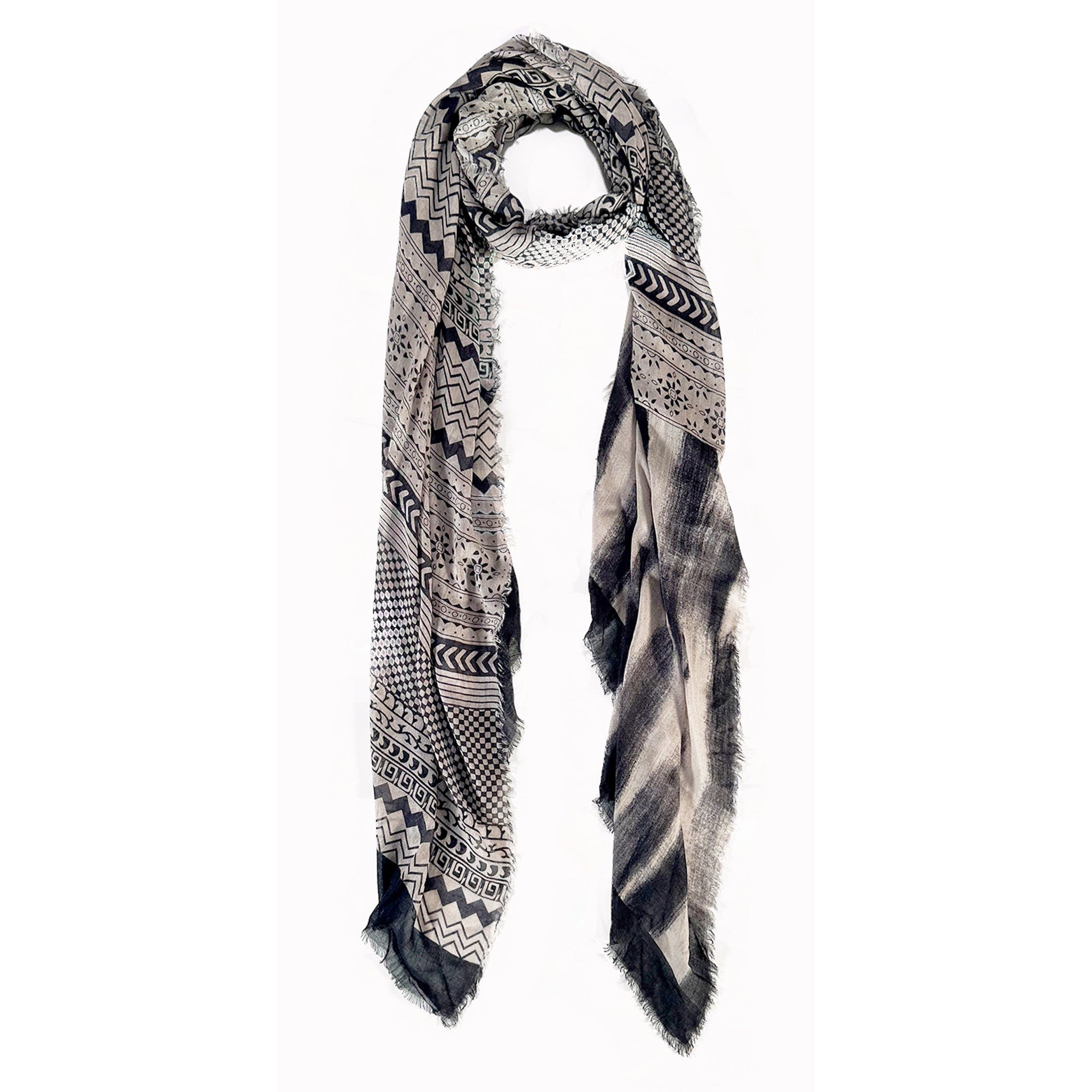 Black & Taupe Geometric Scarf — Blue Pacific — view 3