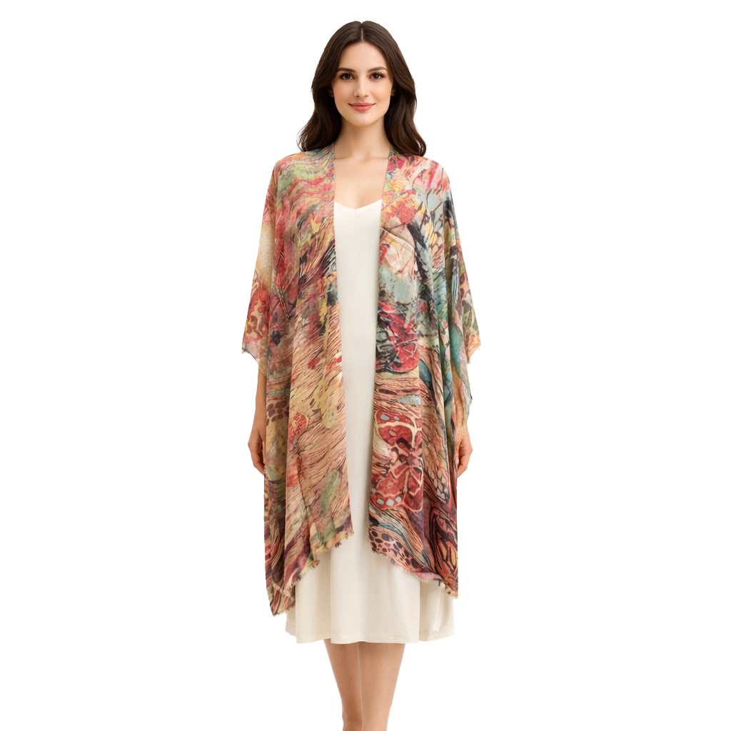 Butterflies Kimono – Dusty Rose — open-front kimono, Blue Pacific