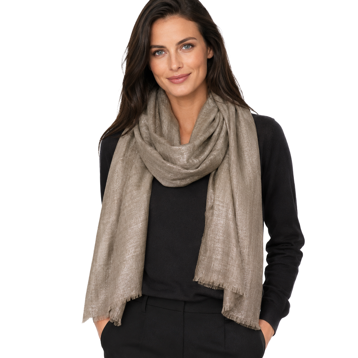 Blue Pacific Lumière Cashmere-Silk Metallic Scarf in Silver, shown flatlay (image 3).