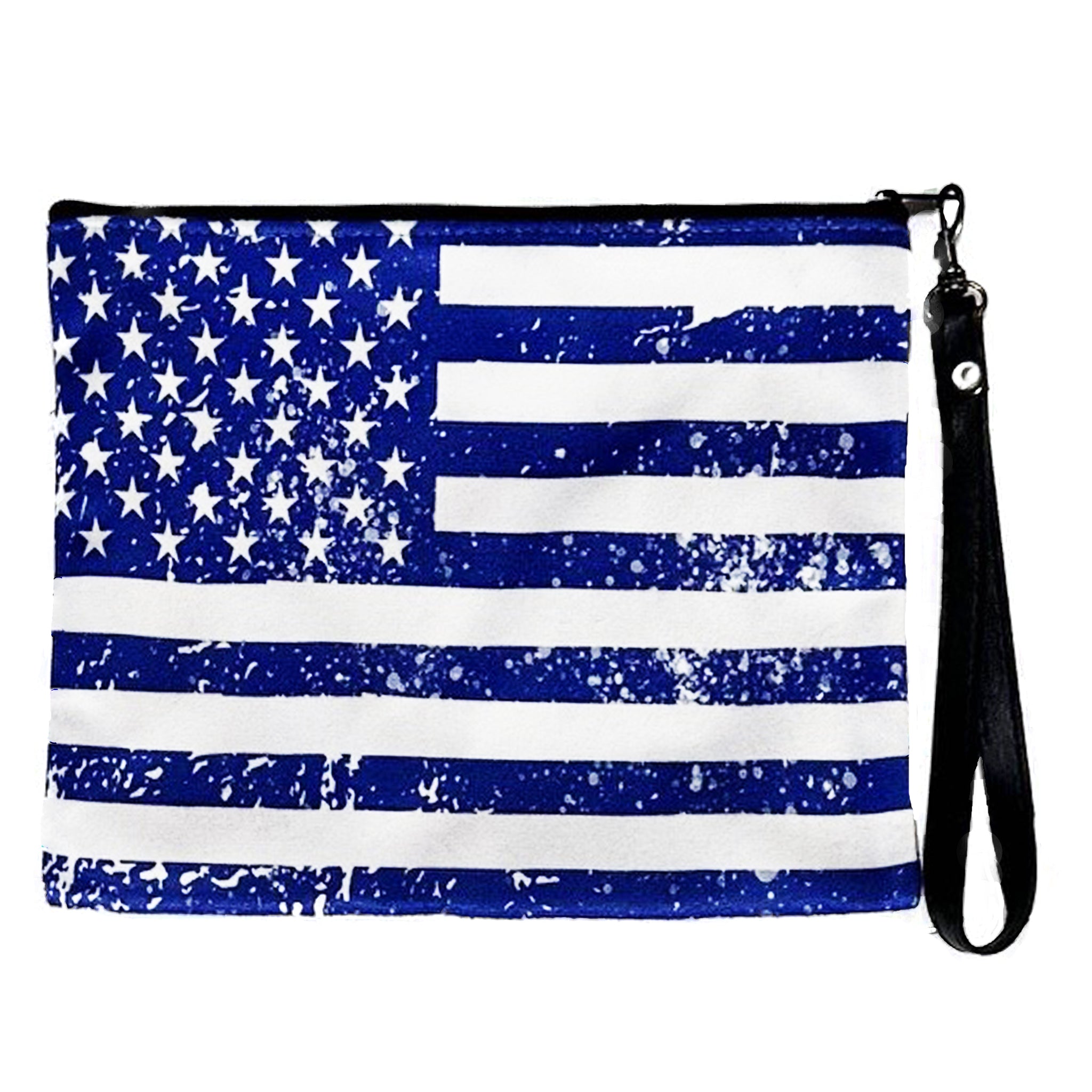 Vintage Flag Faux Suede Wristlet — Blue Pacific