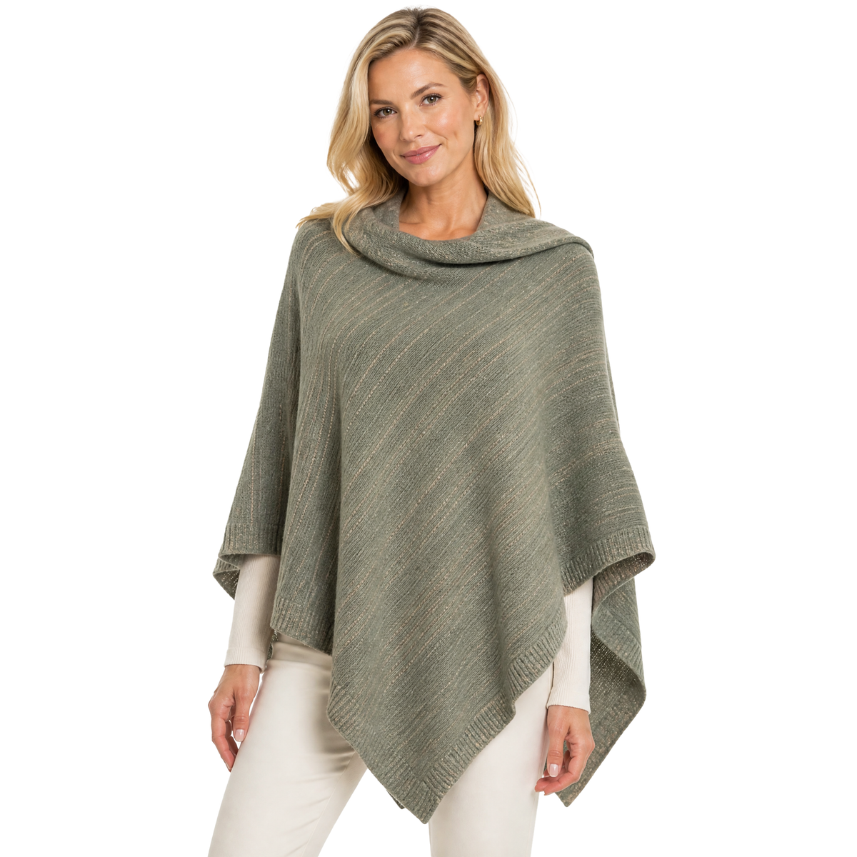 Blue Pacific Heavenly Spa Poncho in Thyme, shown on model.