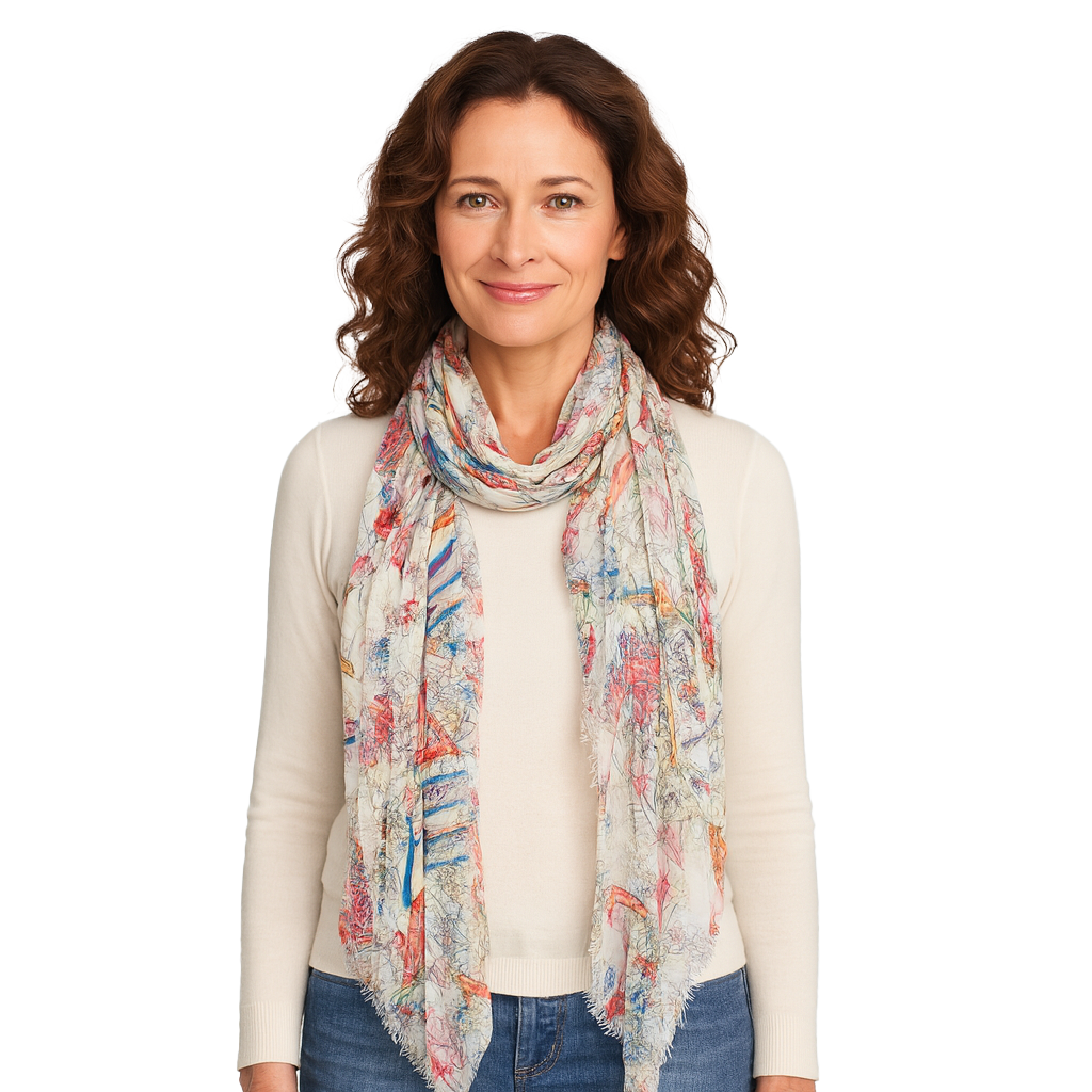 Ivory Pop Sketch Scarf — Blue Pacific