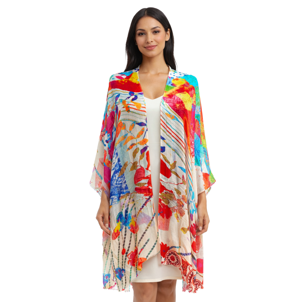 Italian Collection Kimono – Pop Art — open-front kimono, Blue Pacific