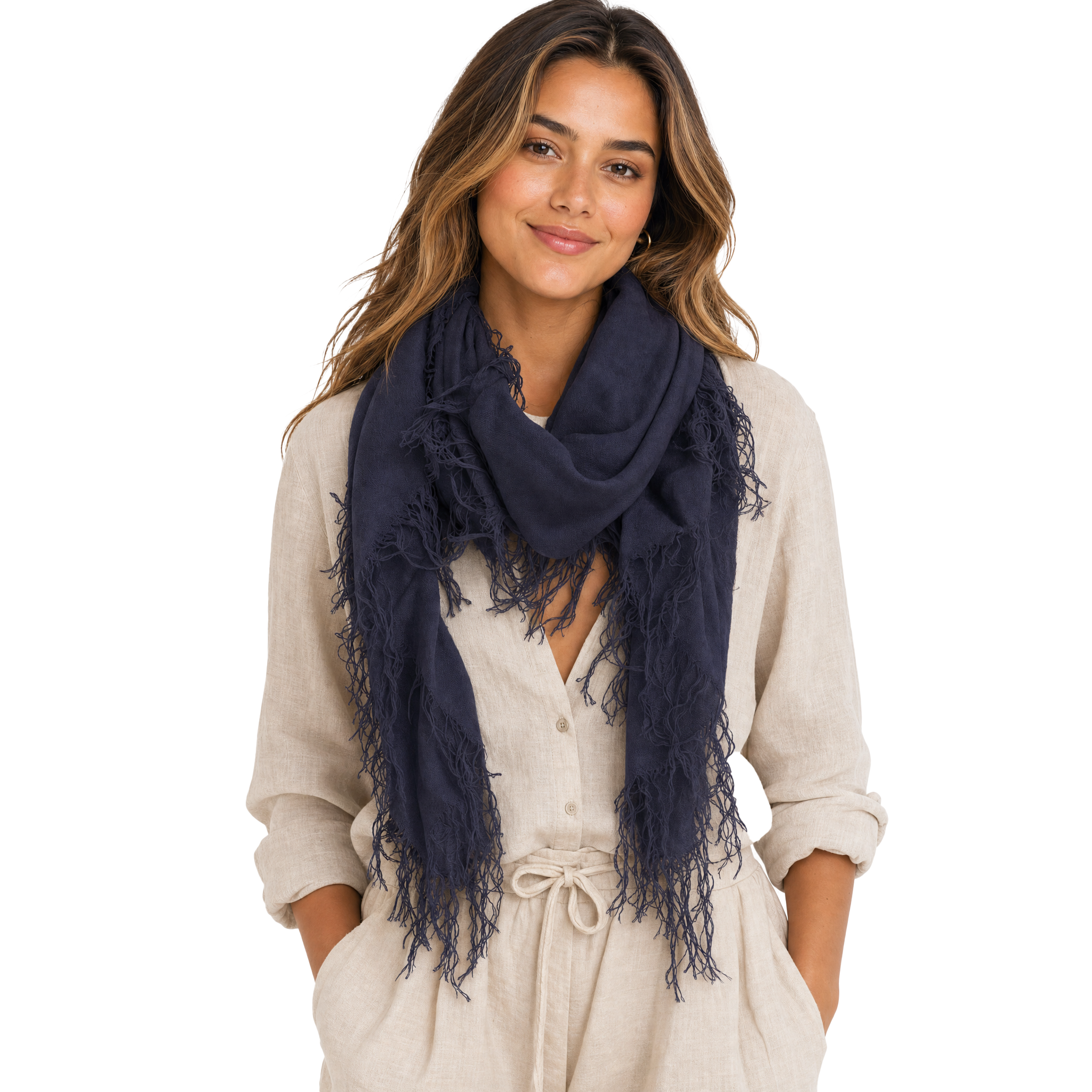 Cashmere Blend solid Half Scarf - Midnight