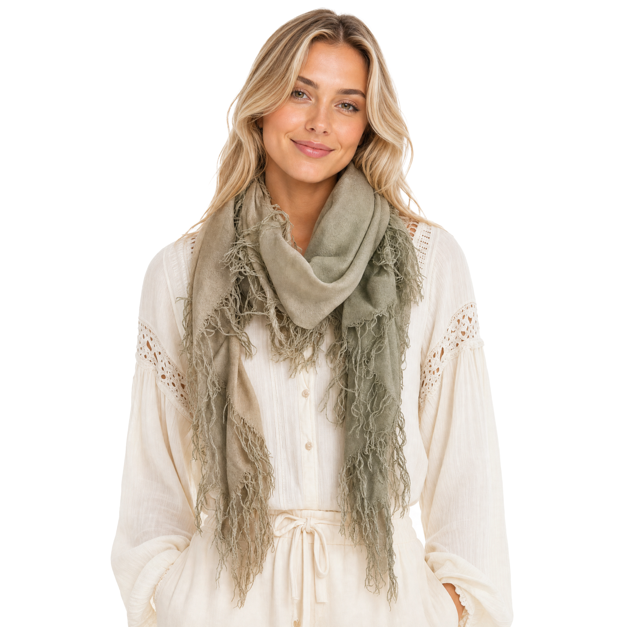 Cashmere Blend ombre Half Scarf - Sage/Denim