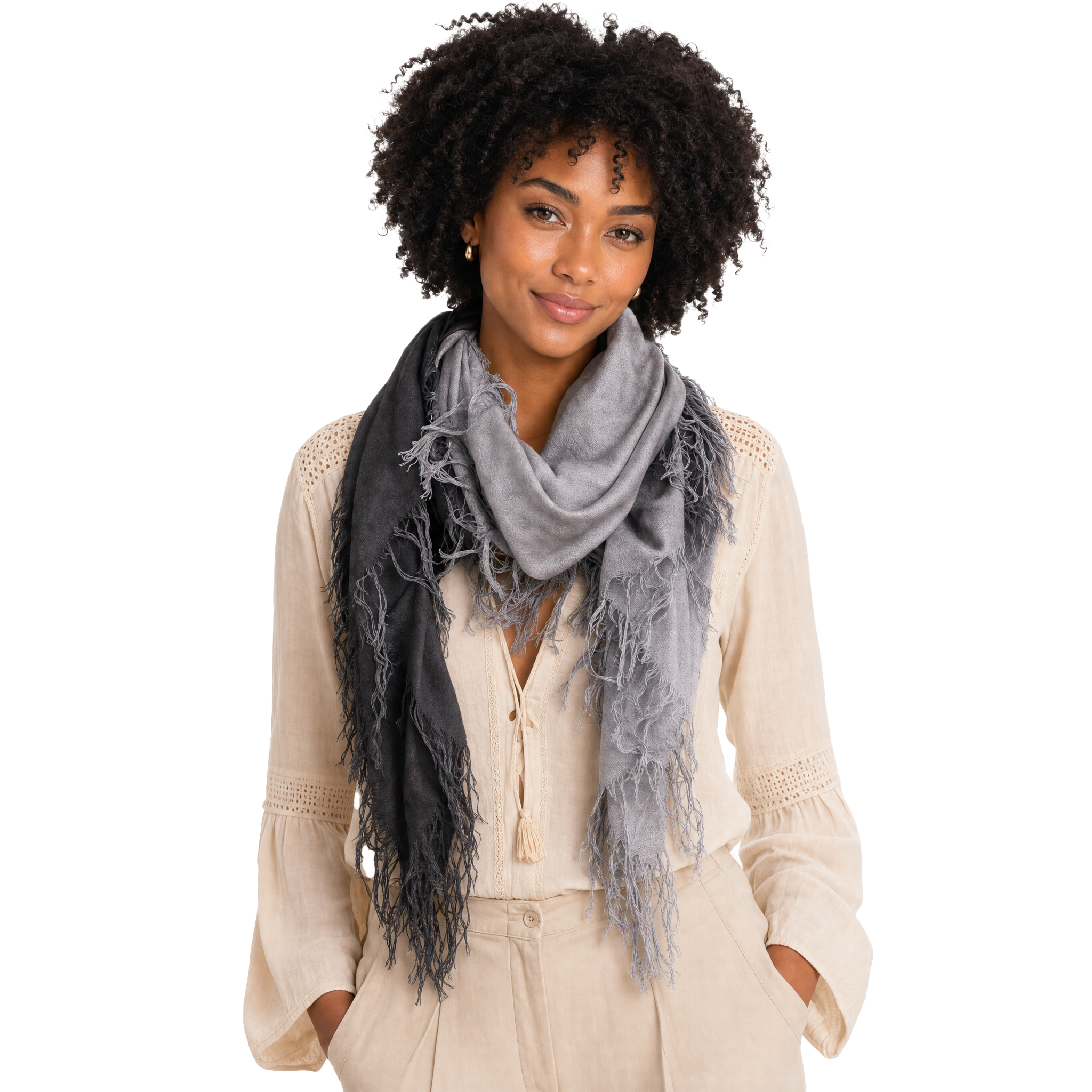 Cashmere Blend ombre Half Scarf - Silver/Black