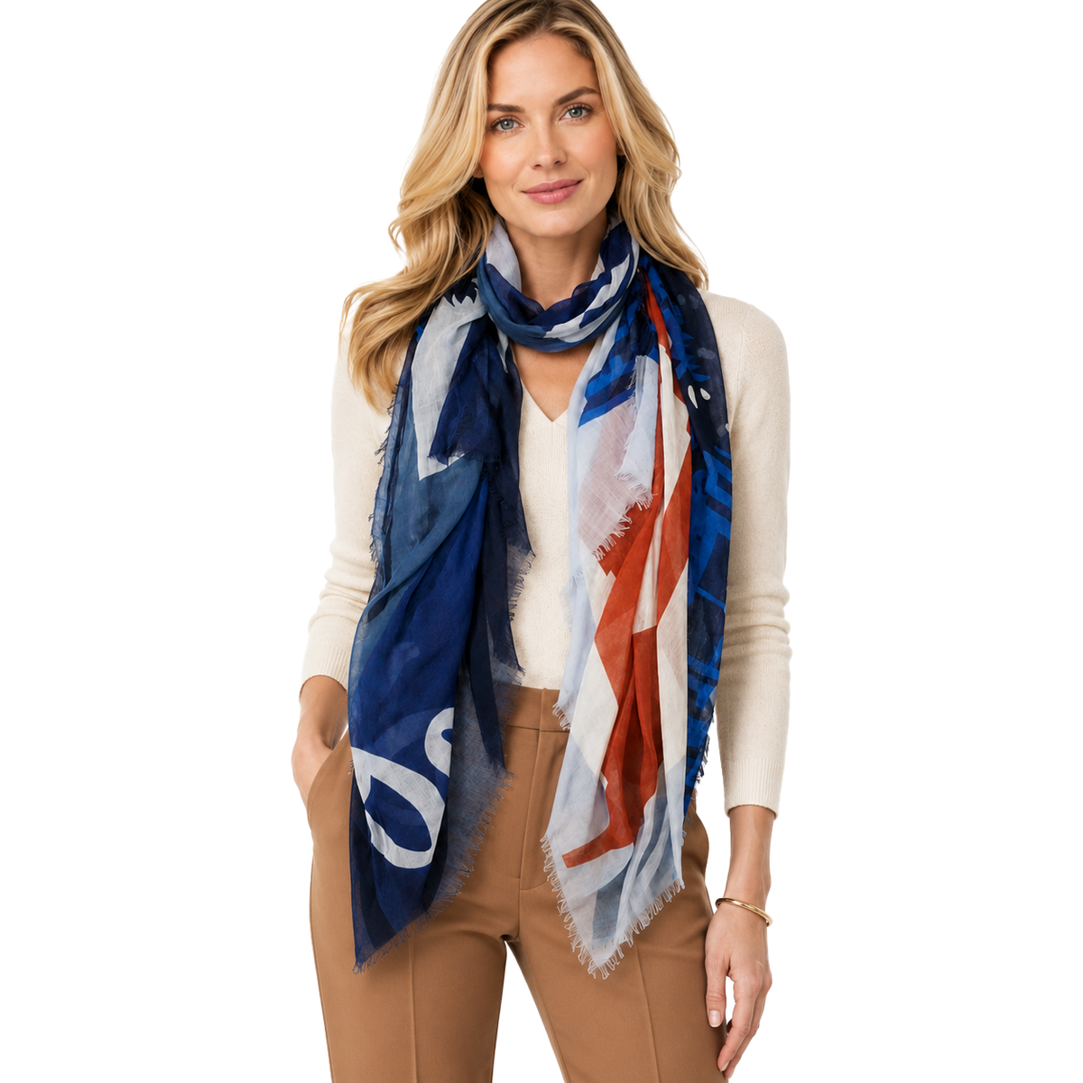 Blue Pacific San Francisco Scarf in Denim, shown lifestyle (image 1).