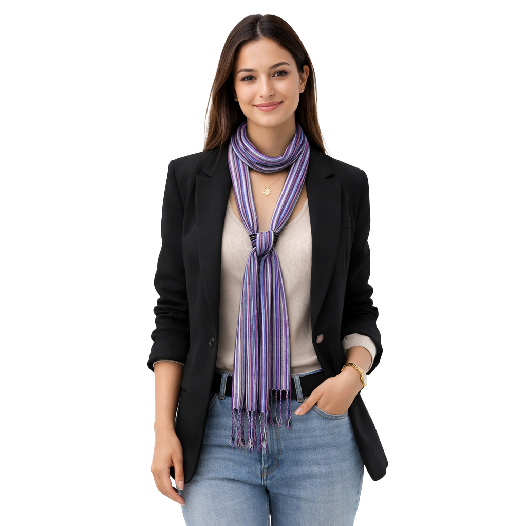 Striped Cotton Skinny Scarf
