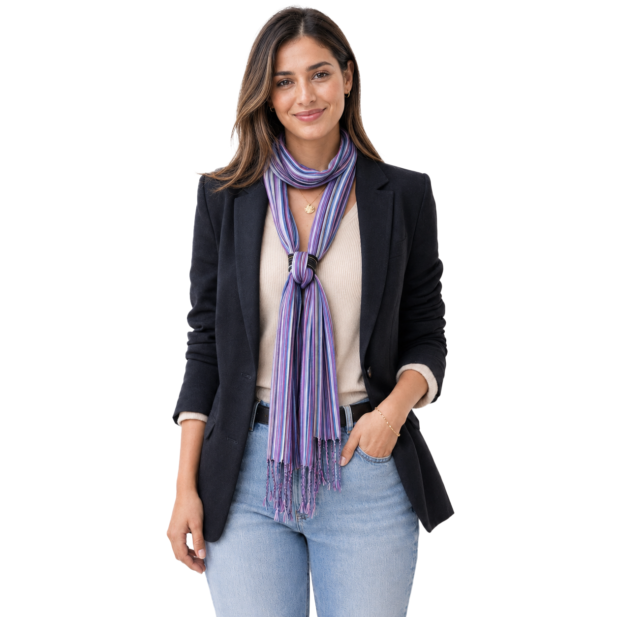 Striped Cotton Skinny Scarf