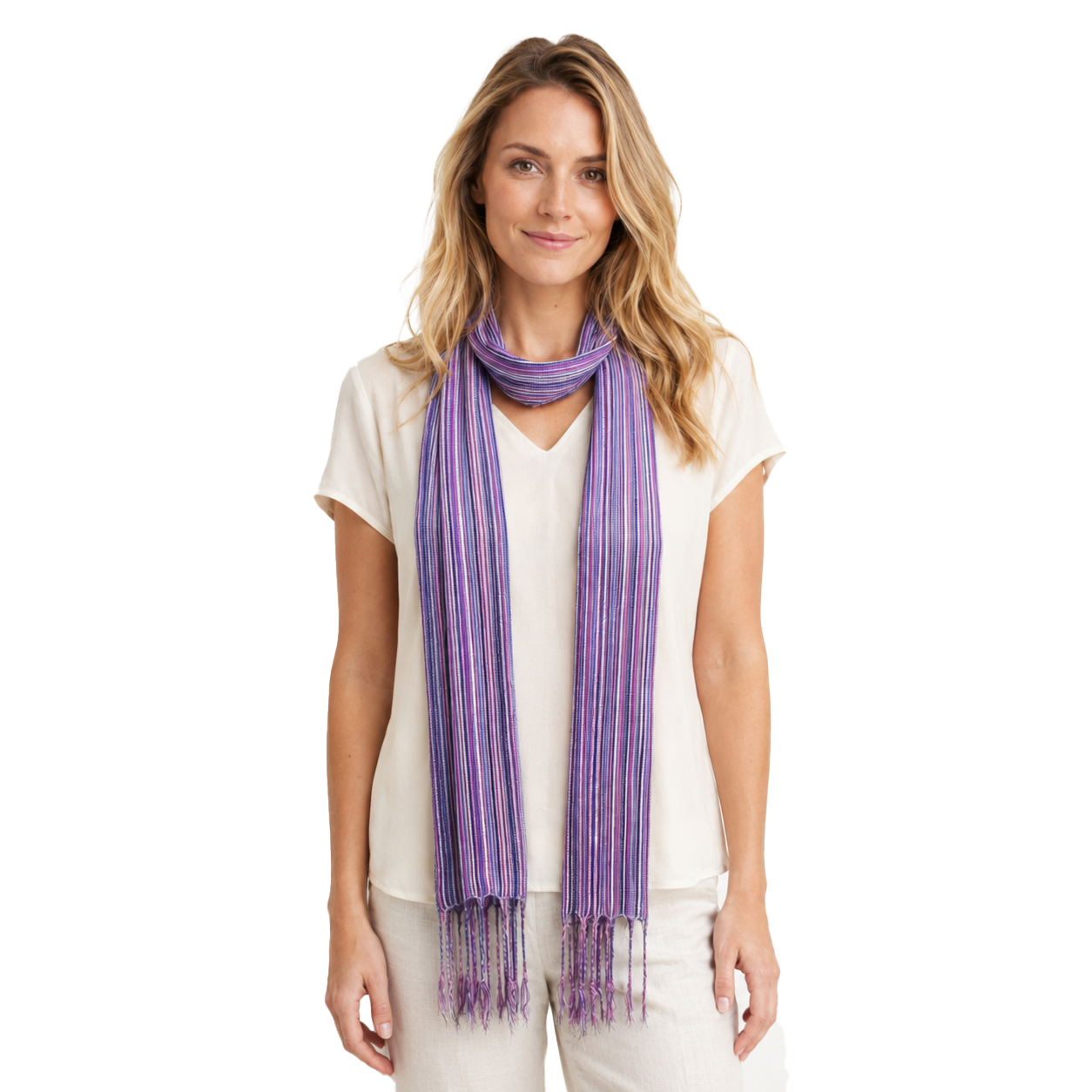 Striped Cotton Skinny Scarf