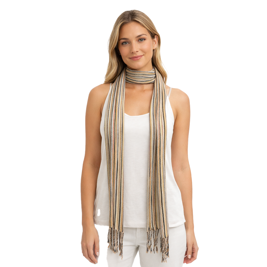 Striped Cotton Skinny Scarf