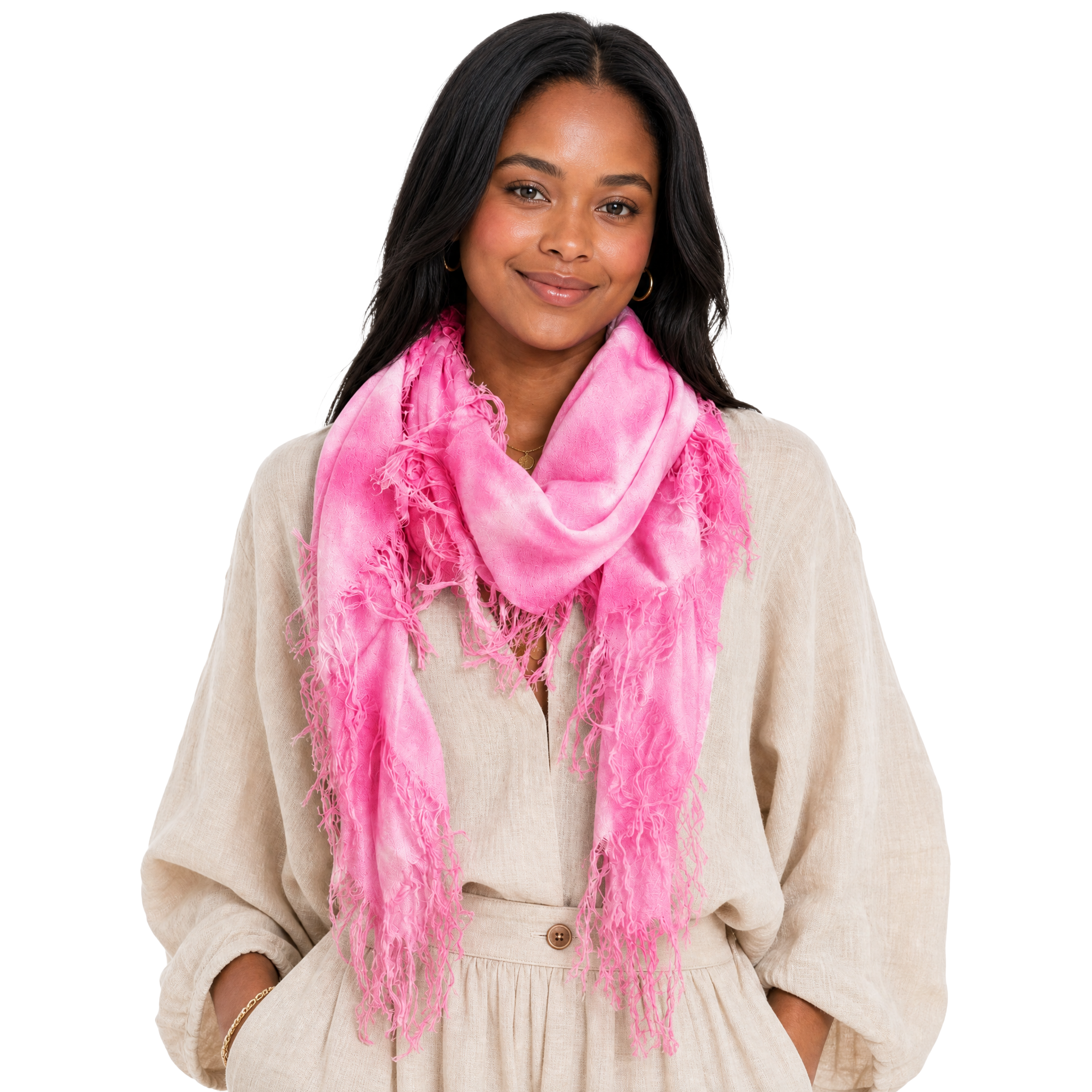 Cashmere Blend tie dye Half Scarf - Hot Pink