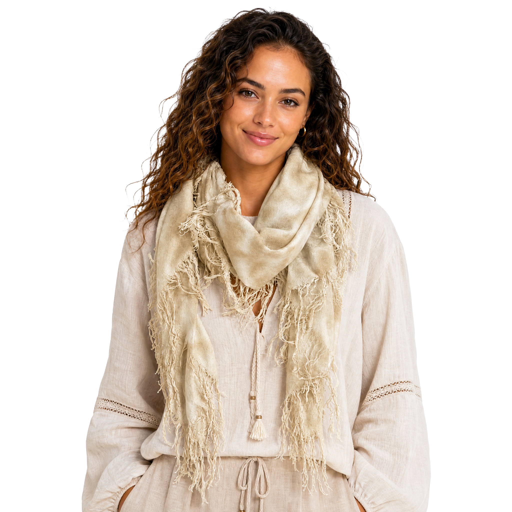 Cashmere Blend tie dye Half Scarf - Sand