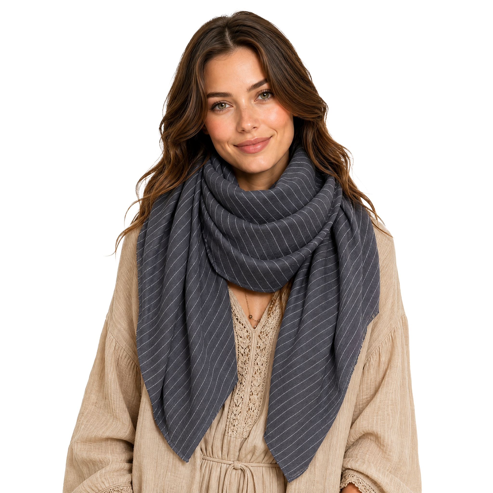 Cashmere Blend pin stripe Half Scarf - Slate