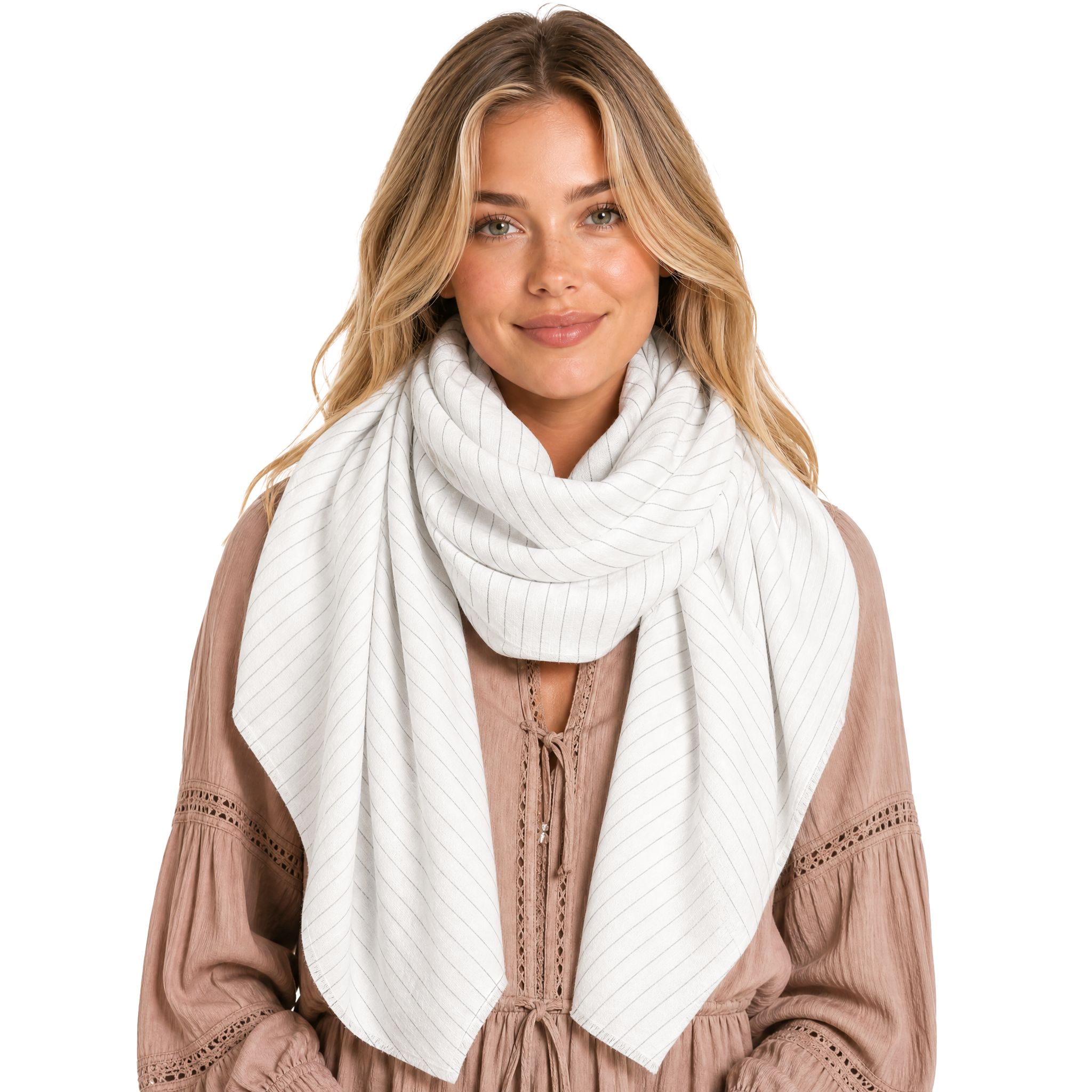 Cashmere Blend pin stripe Half Scarf - White