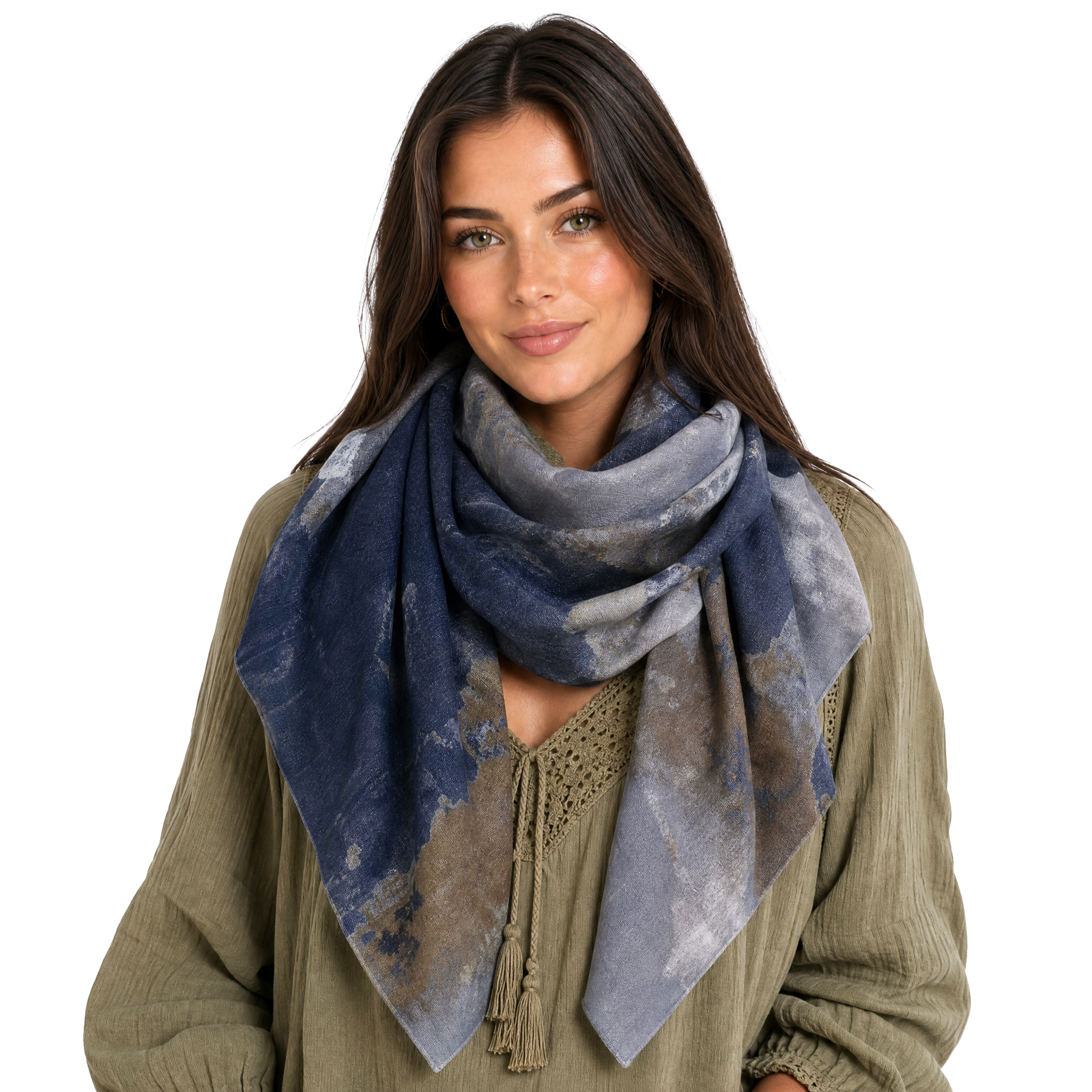 Cashmere Blend watercolor Half Scarf - Ocean/Gold