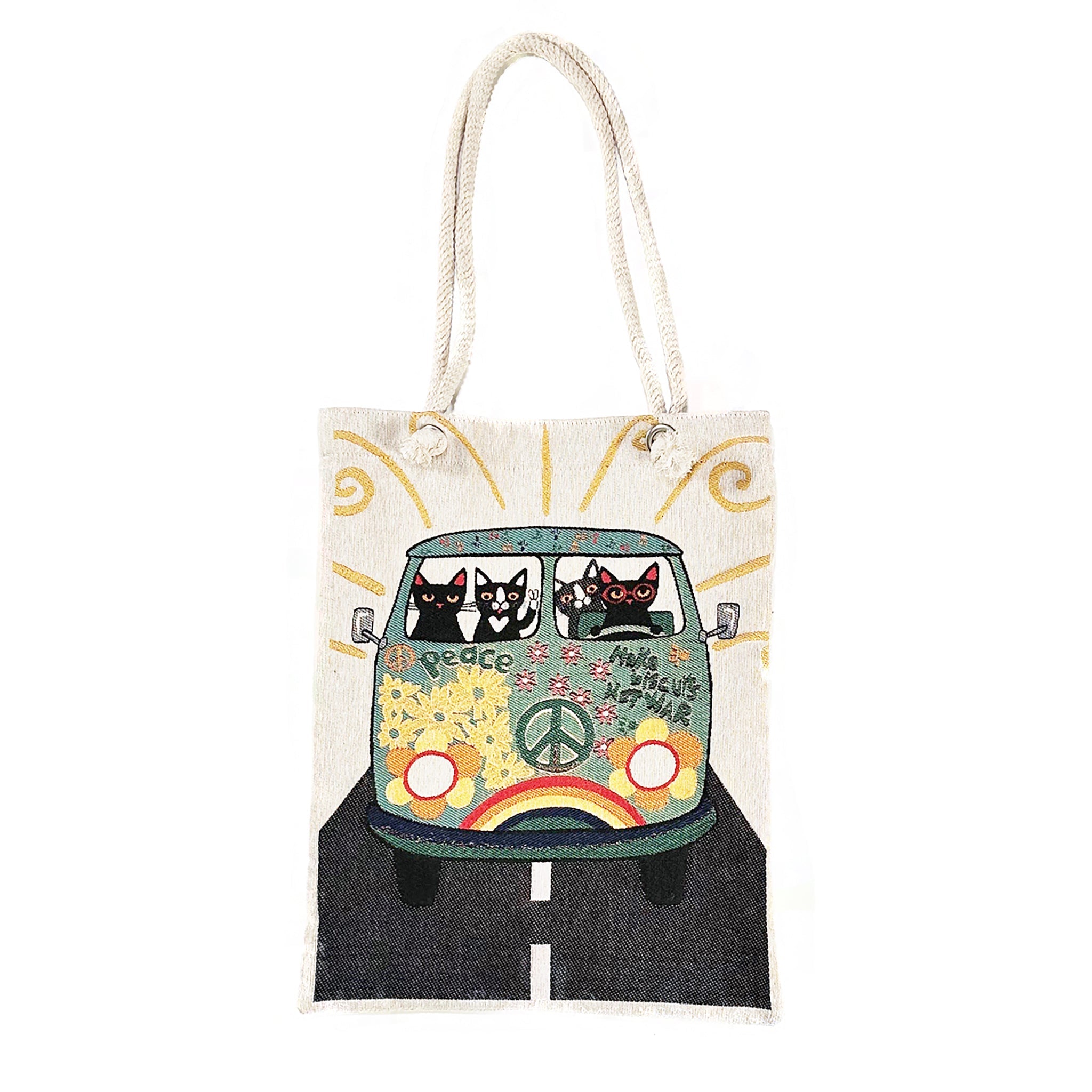 VW Peace Cats Tote Bag — Blue Pacific