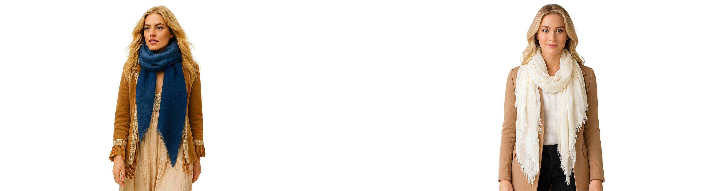 Pure cashmere scarf in deep blue with a soft, plush texture and long drape.