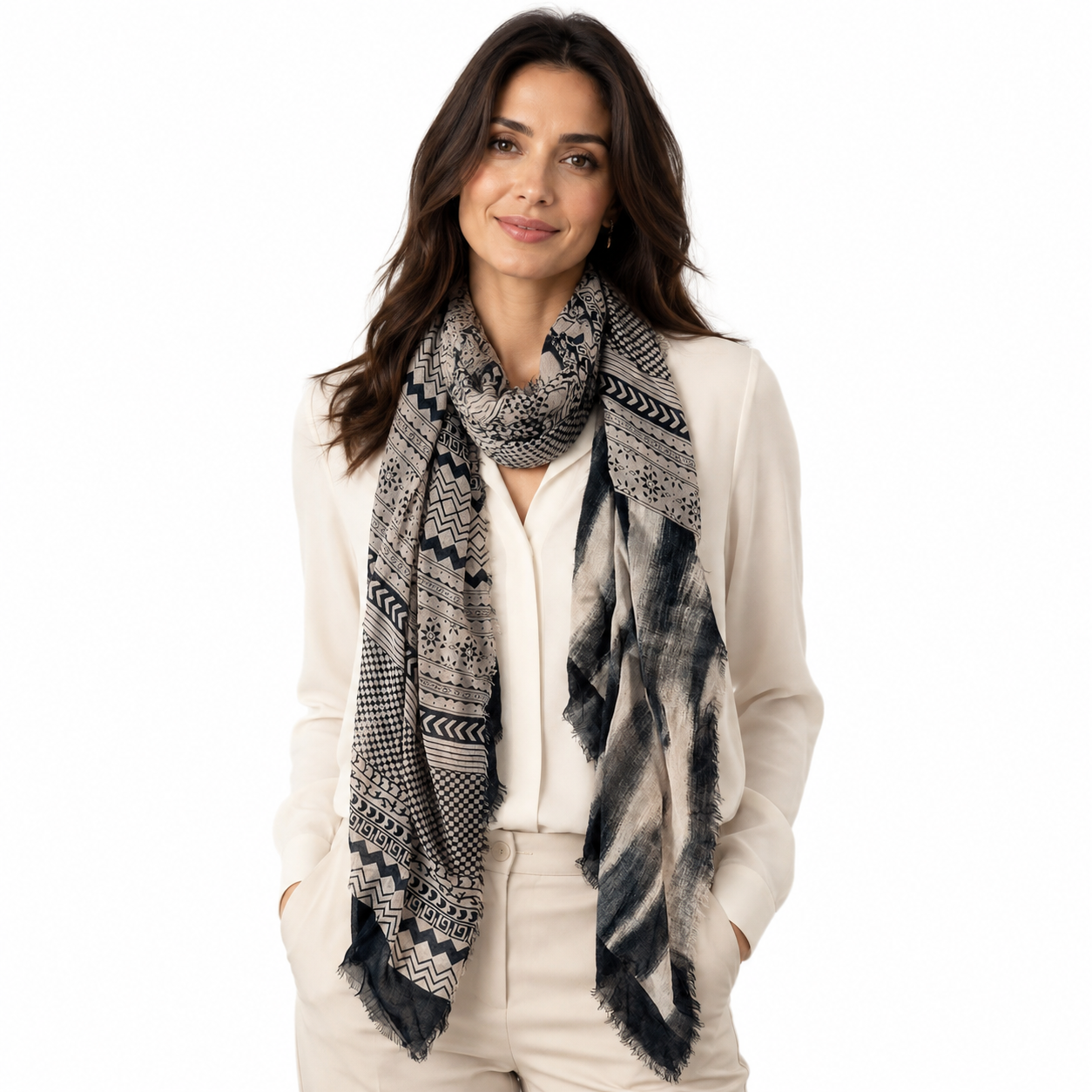 Black & Taupe Geometric Scarf