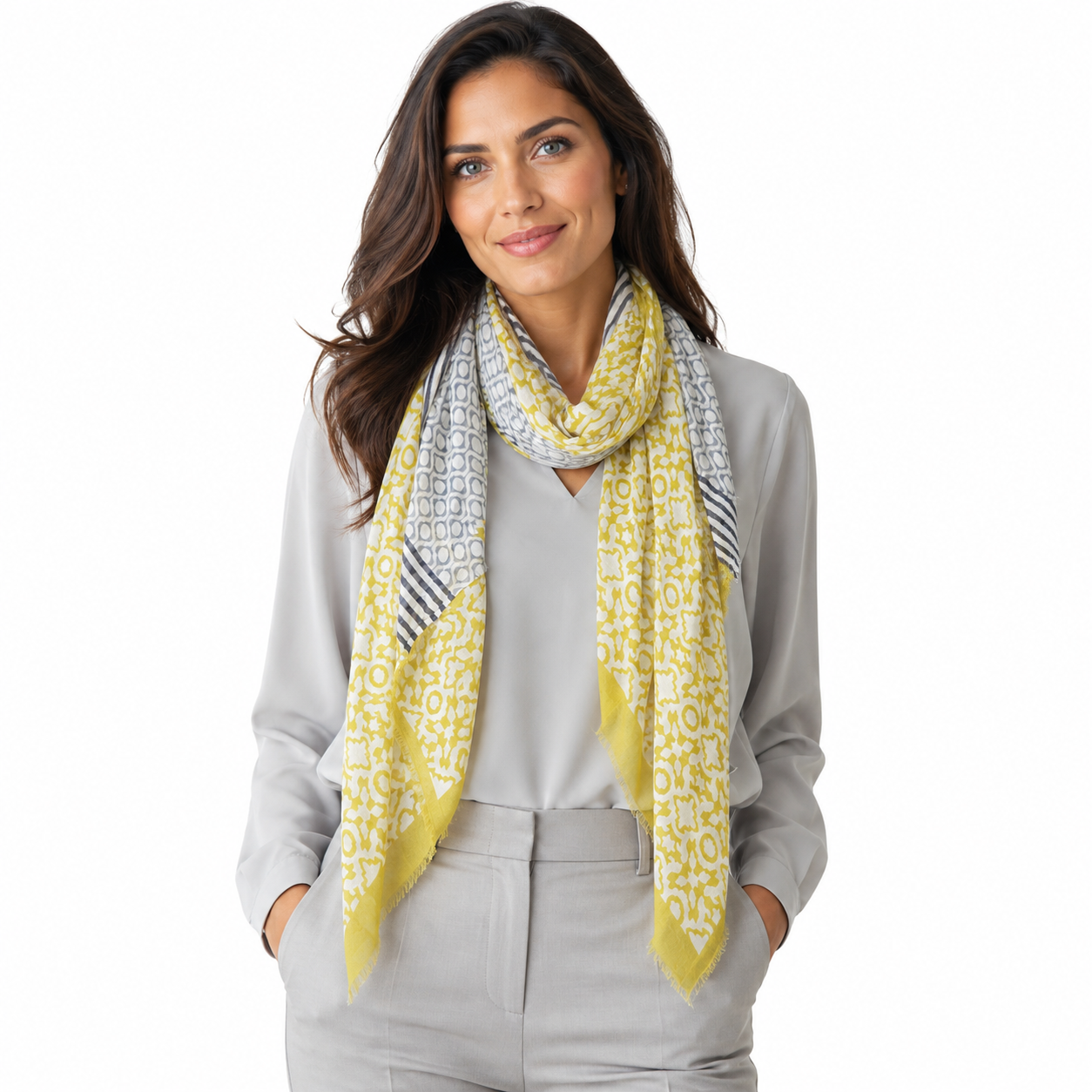 Citron/Navy Geometric Scarf