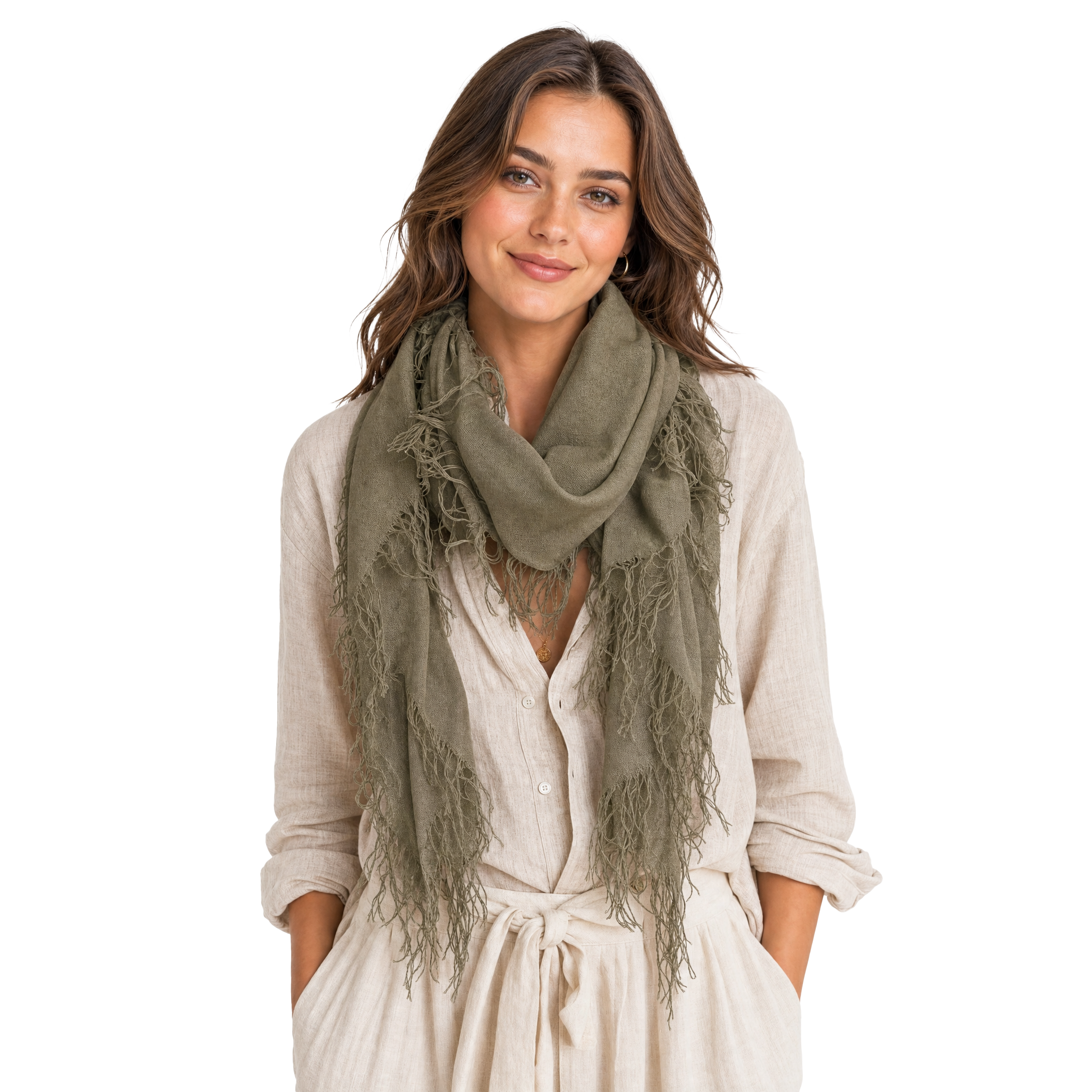 Cashmere Blend solid Half Scarf - Burnt Olive