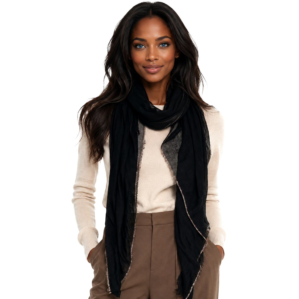 Cashmere Blend Scarves with Specialty Metallic Threading