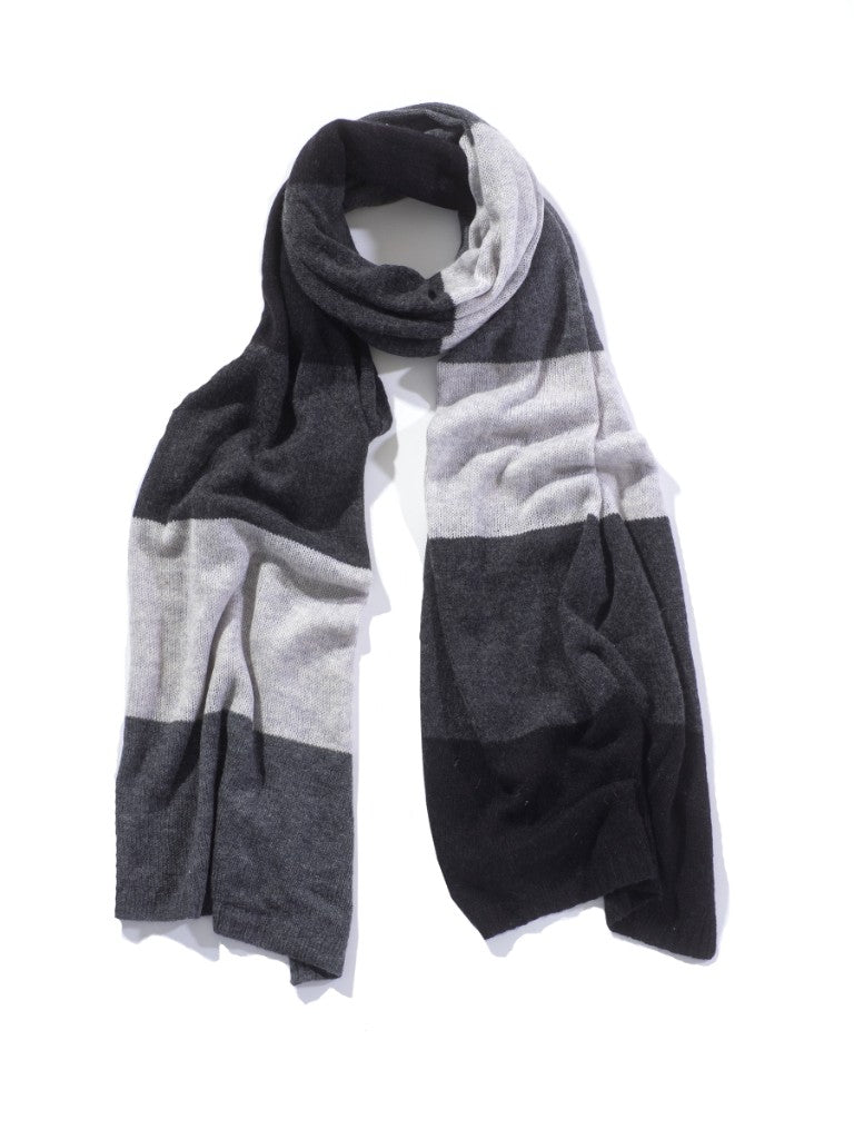 Blue Pacific Cashmere Knit Stripe Scarf in Slate, shown looped.