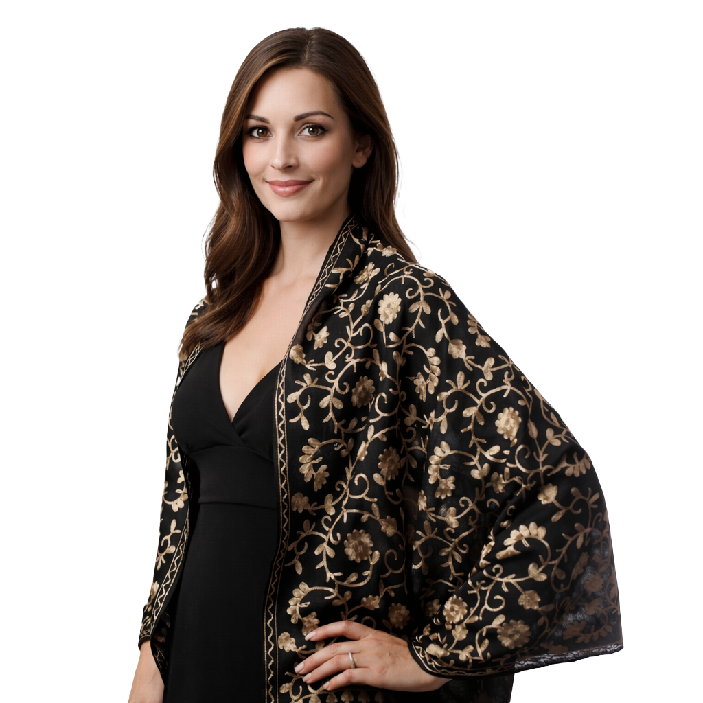 Flowered Embroidery Scarves — Blue Pacific — view 3