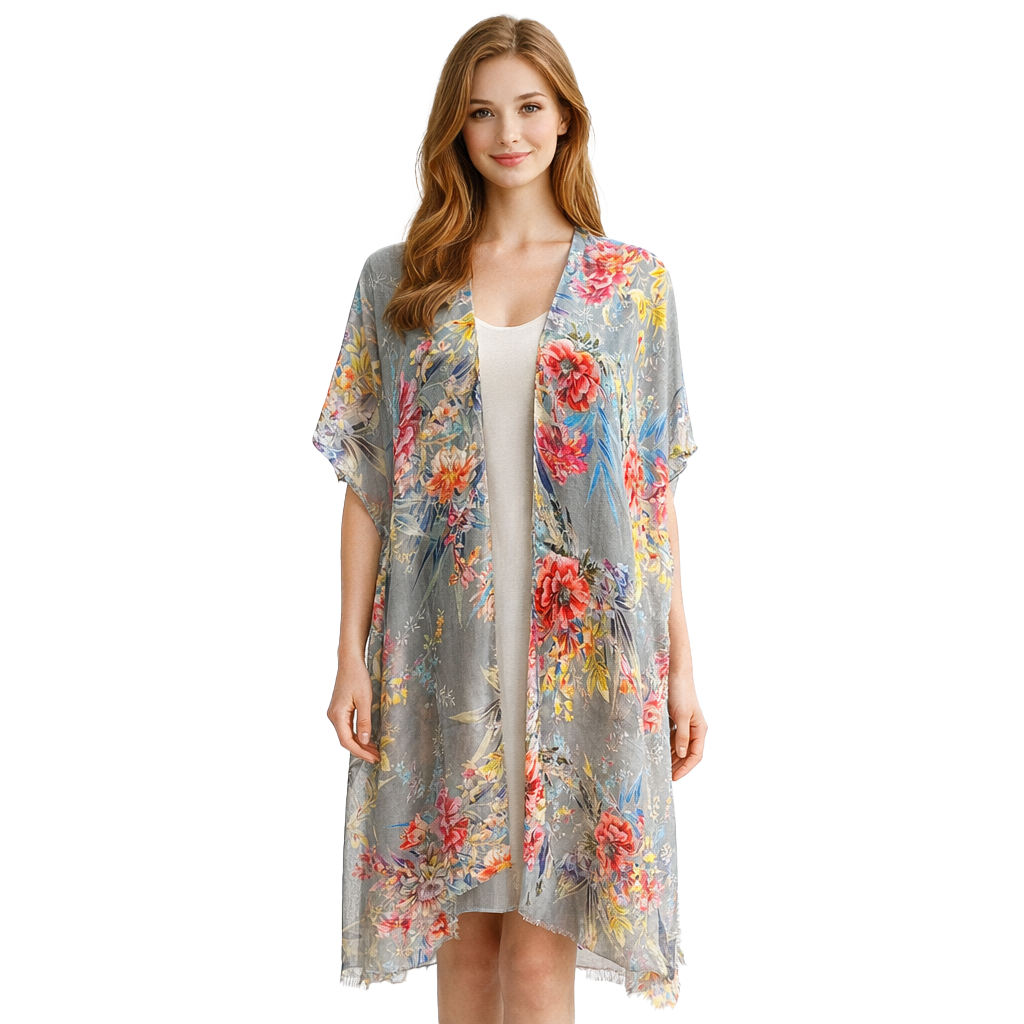 English Floral Kimono — open-front kimono, Blue Pacific — view 3