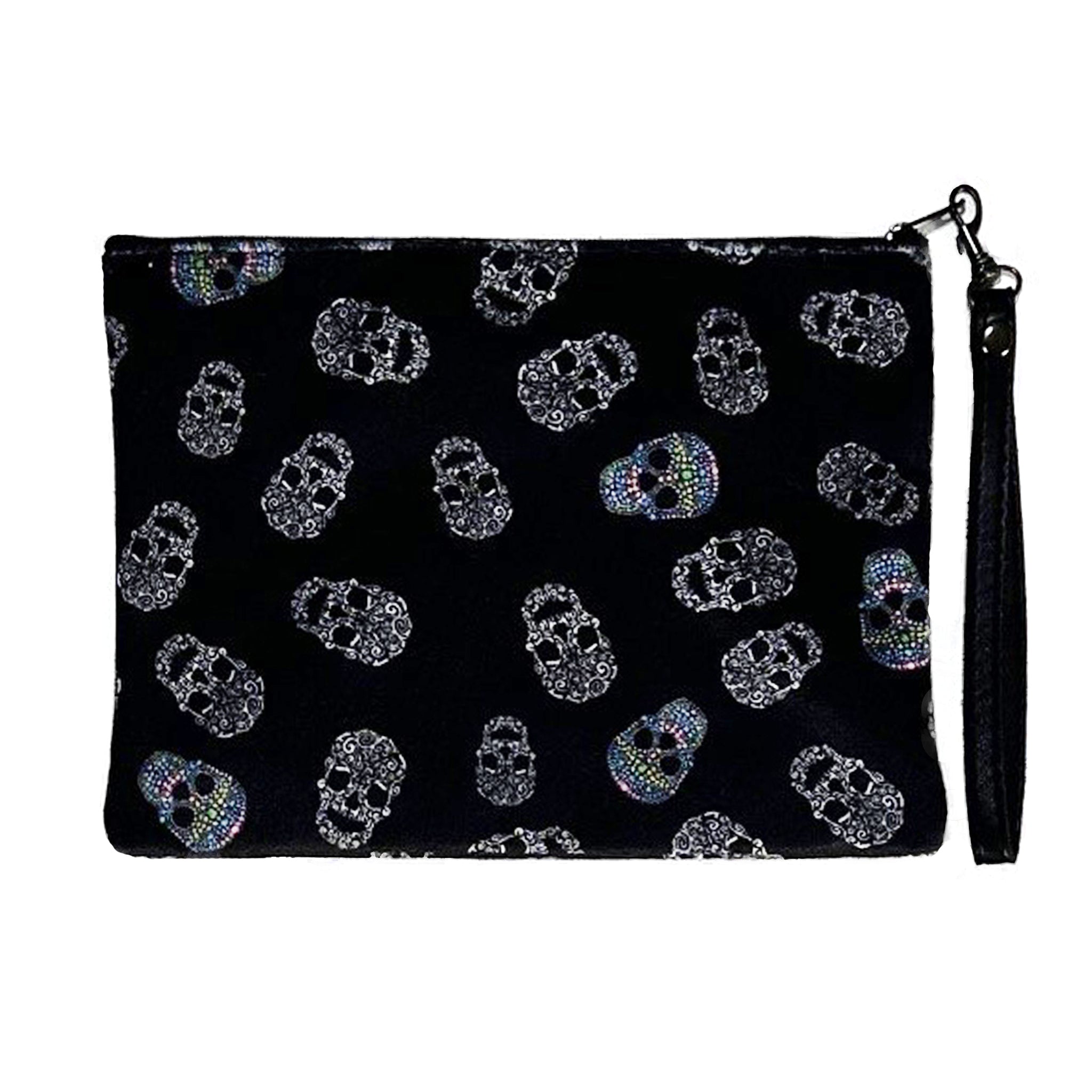 Frida Candy Skulls Faux Suede Wristlet