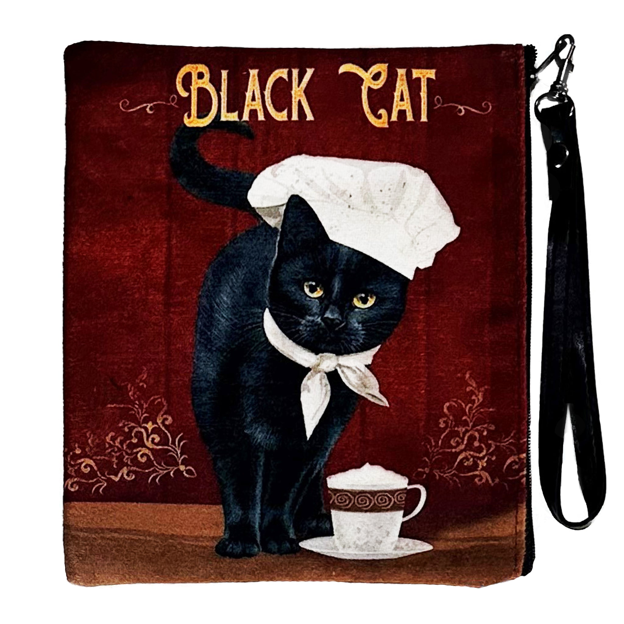Chef Black Cat Faux Suede Wristlet