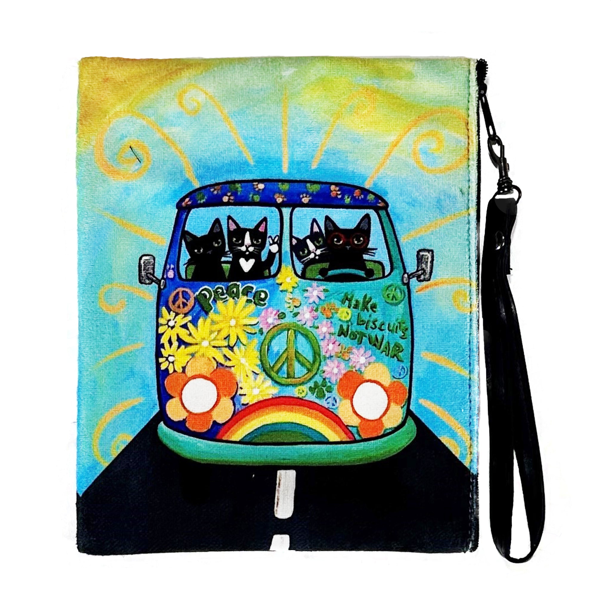 VW Peace Kitties Faux Suede Wristlet