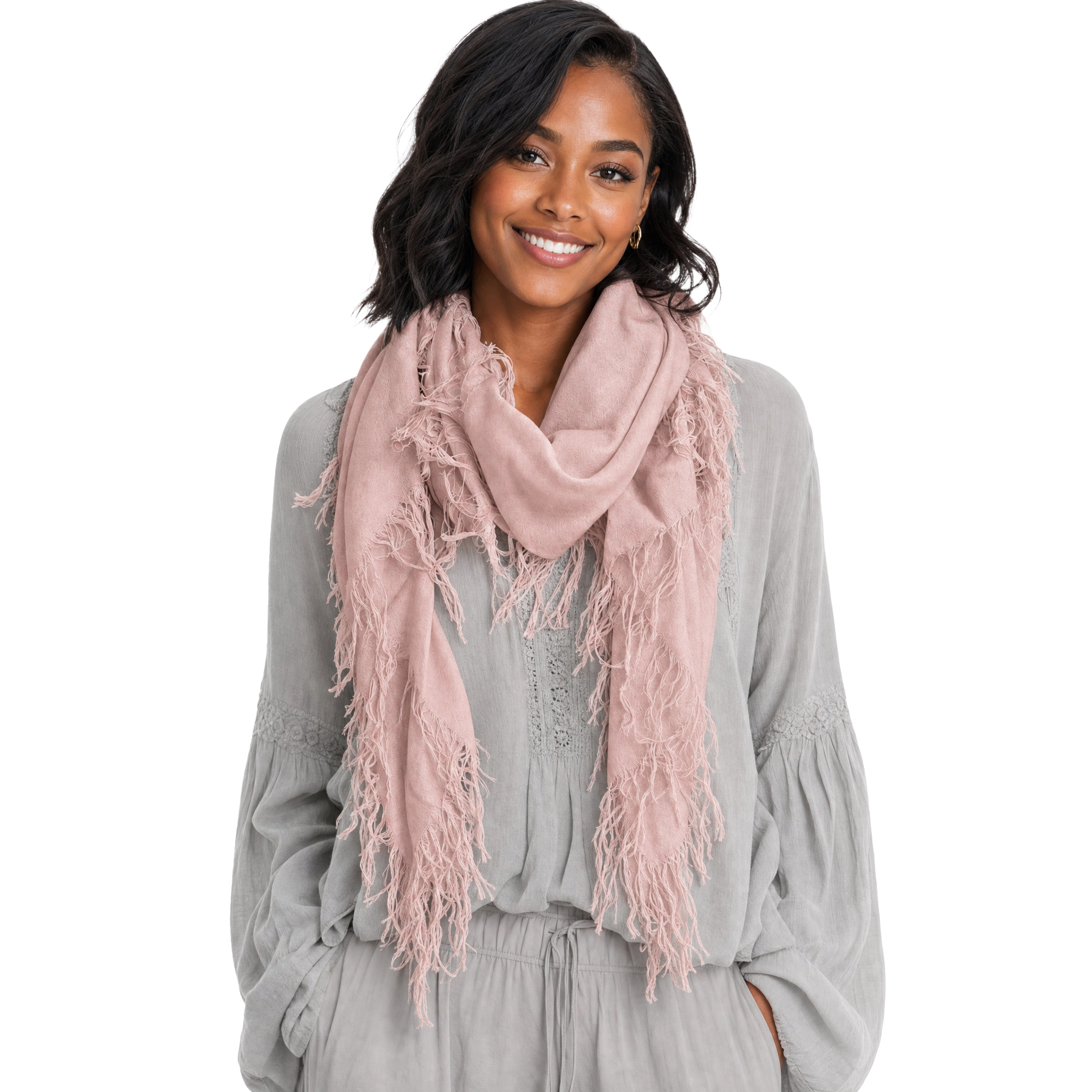 Cashmere Blend solid Half Scarf - Misty Rose