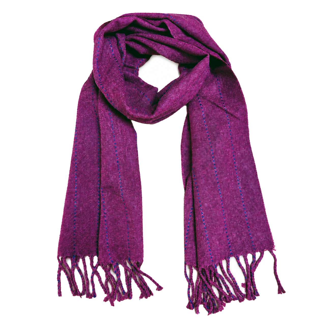 Blue Pacific Sloane Pinstripe Cashmere-Wool Scarf in Burgundy, shown styled (image 2).