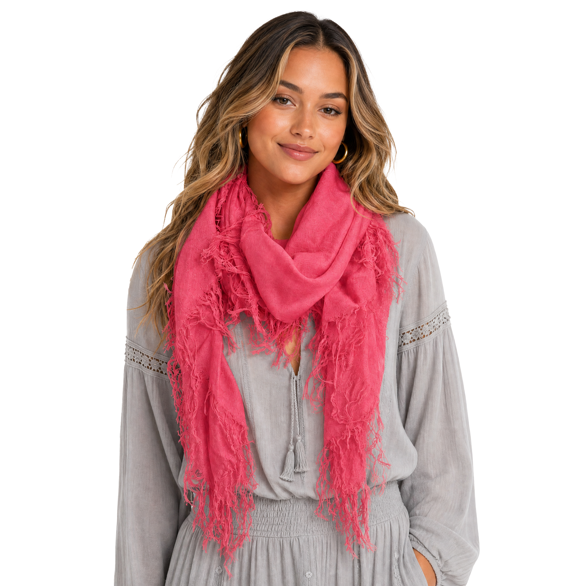 Cashmere Blend solid Half Scarf - Raspberry