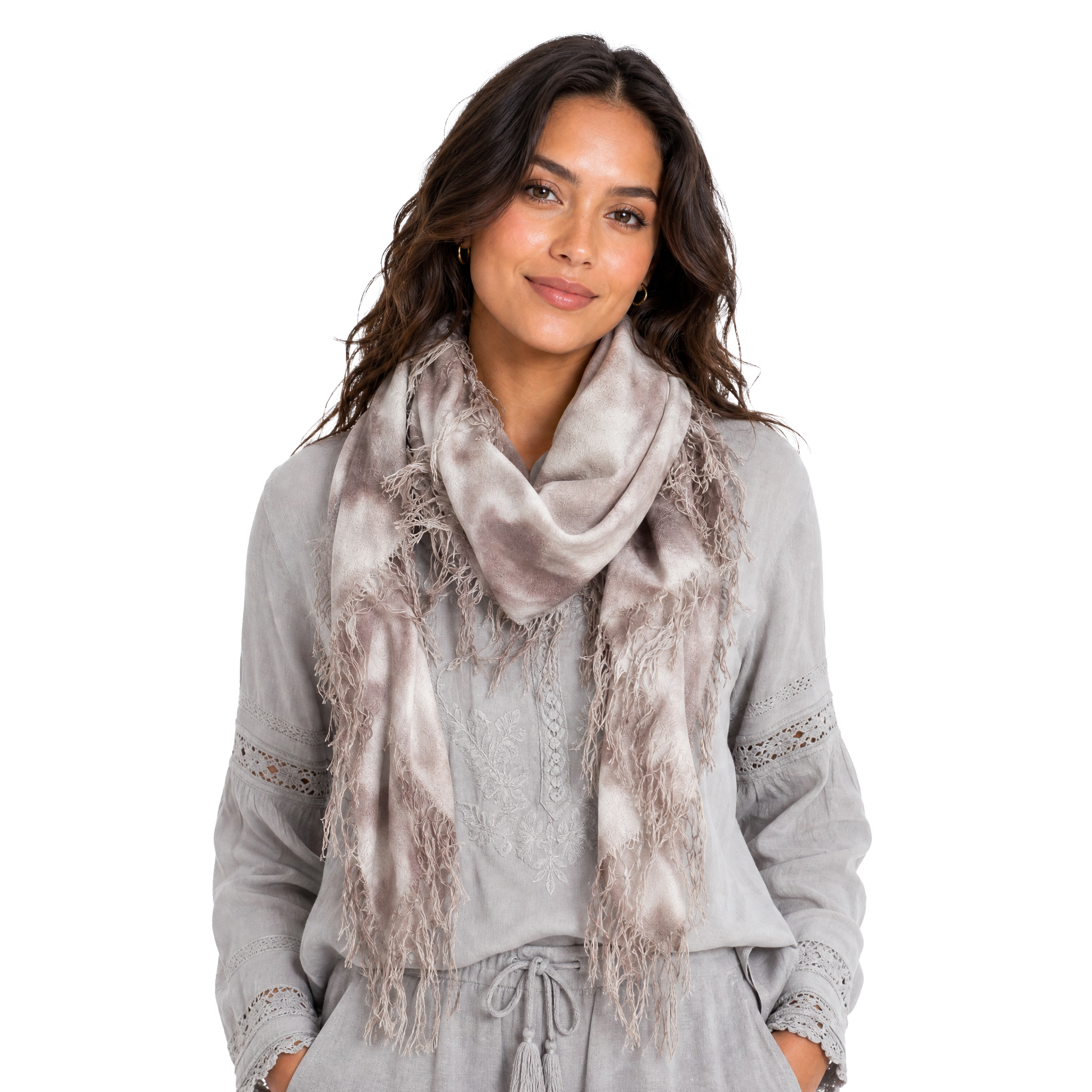 Cashmere Blend tie dye Half Scarf - Taupe