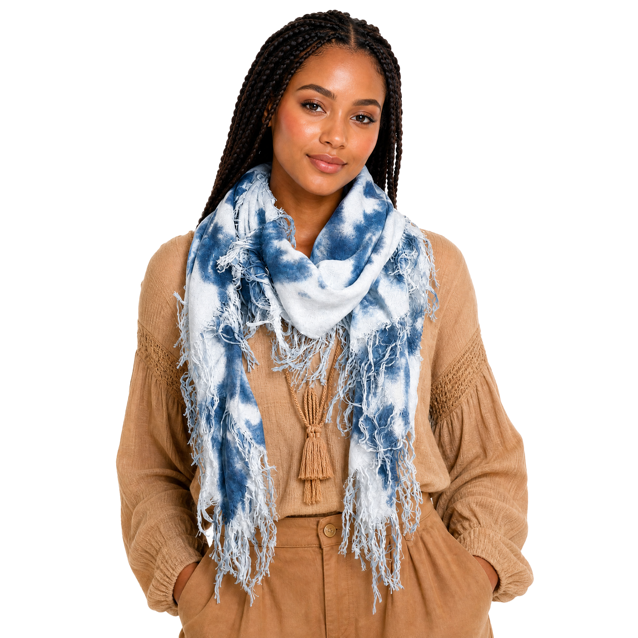 Cashmere Blend tie dye Half Scarf - Ocean