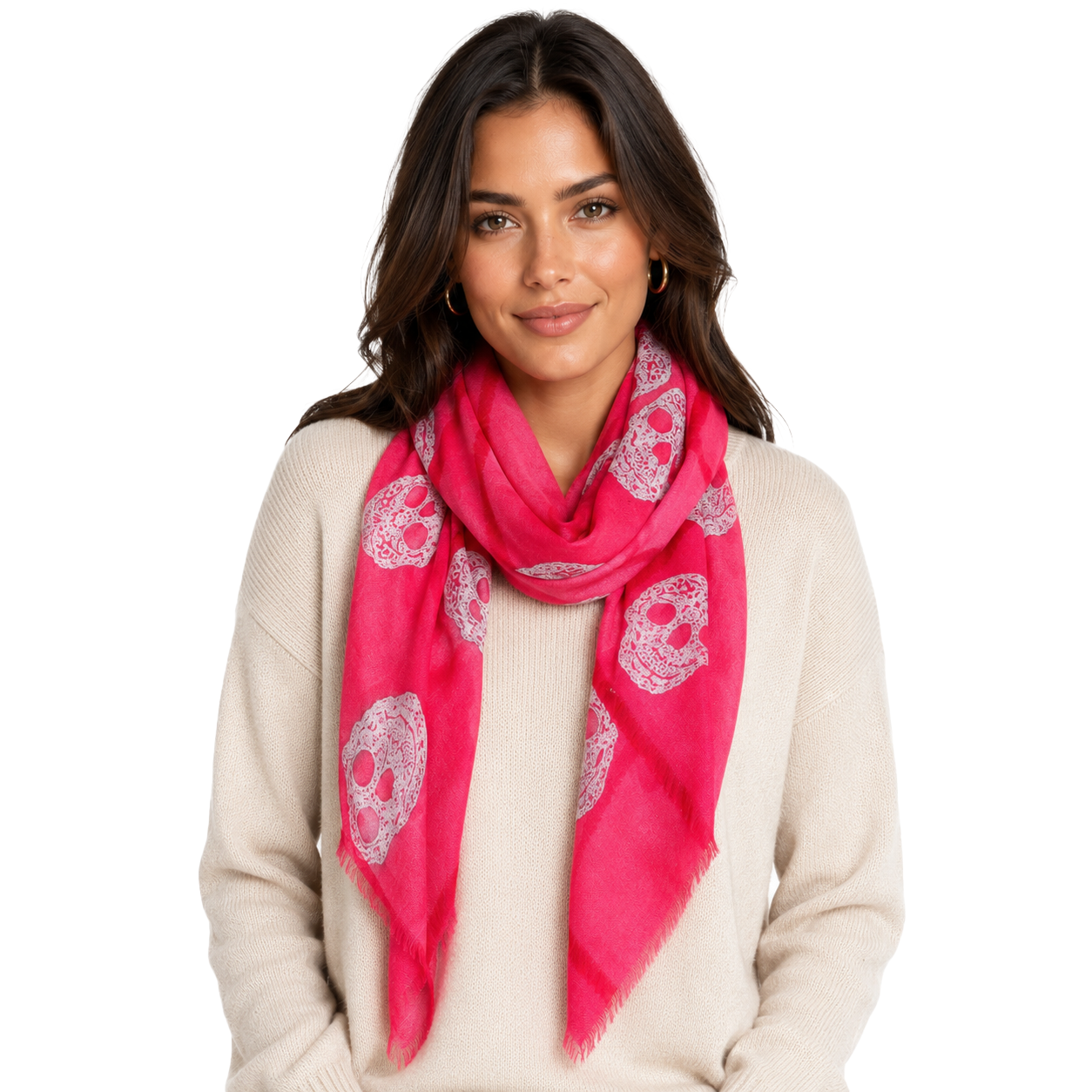 Cashmere Blend frida Half Scarf - Raspberry