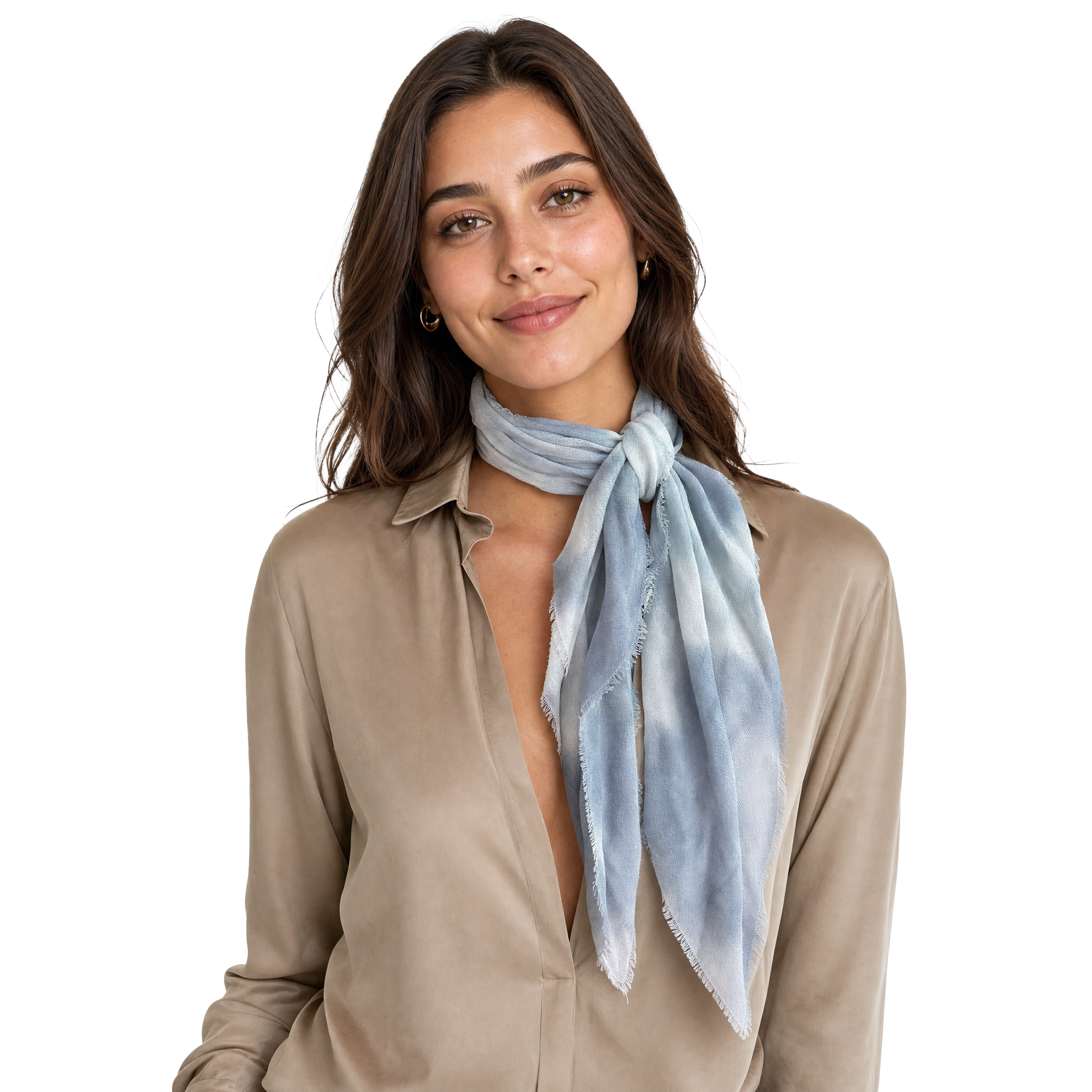 Cashmere Blend Tie Dye Neckerchief - Denim