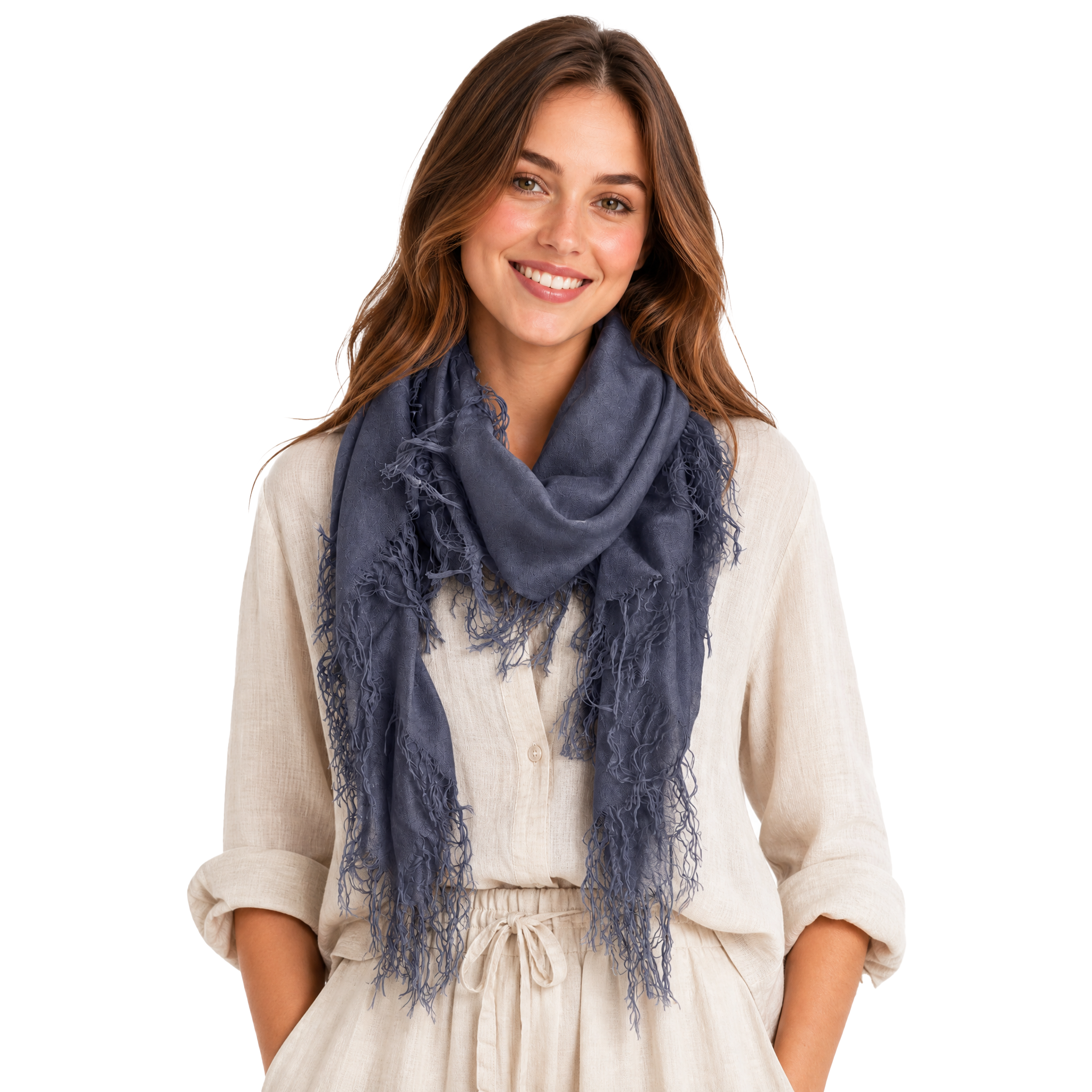 Cashmere Blend solid Half Scarf - Vintage Denim