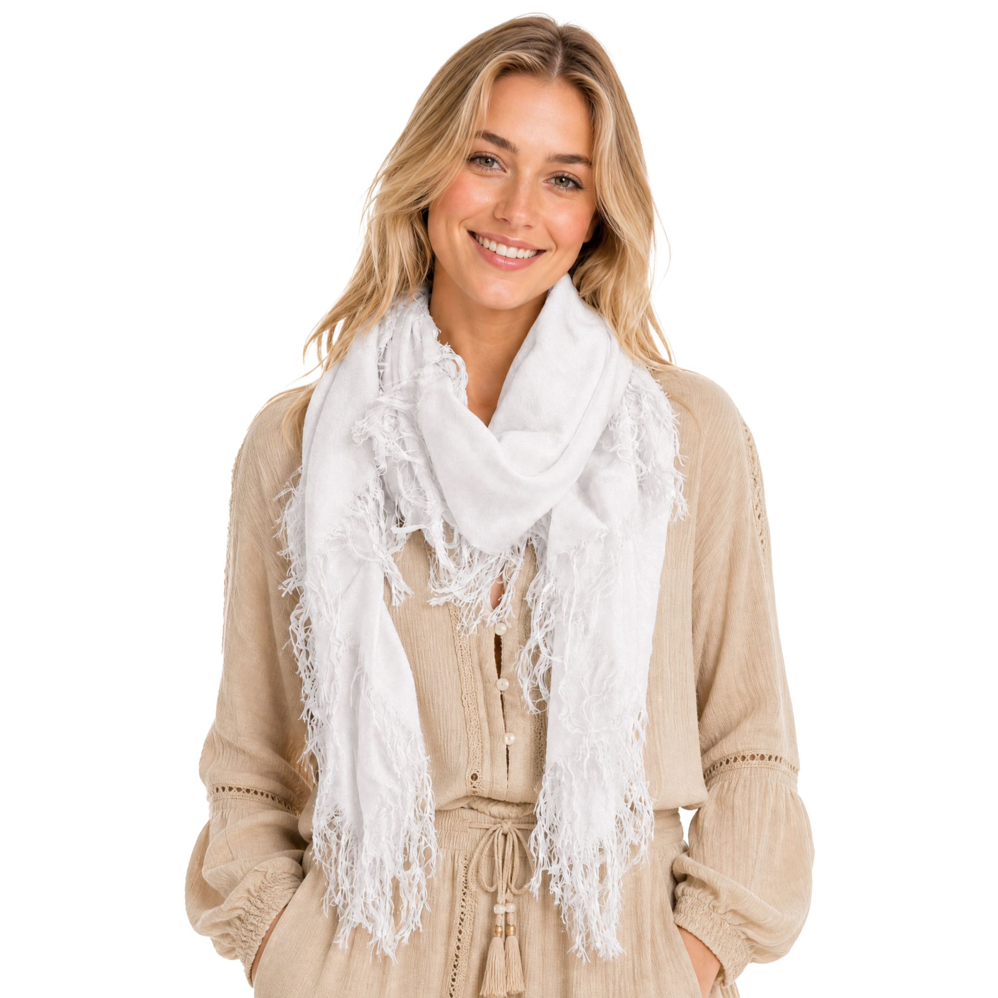 Cashmere Blend solid Half Scarf - Brilliant White